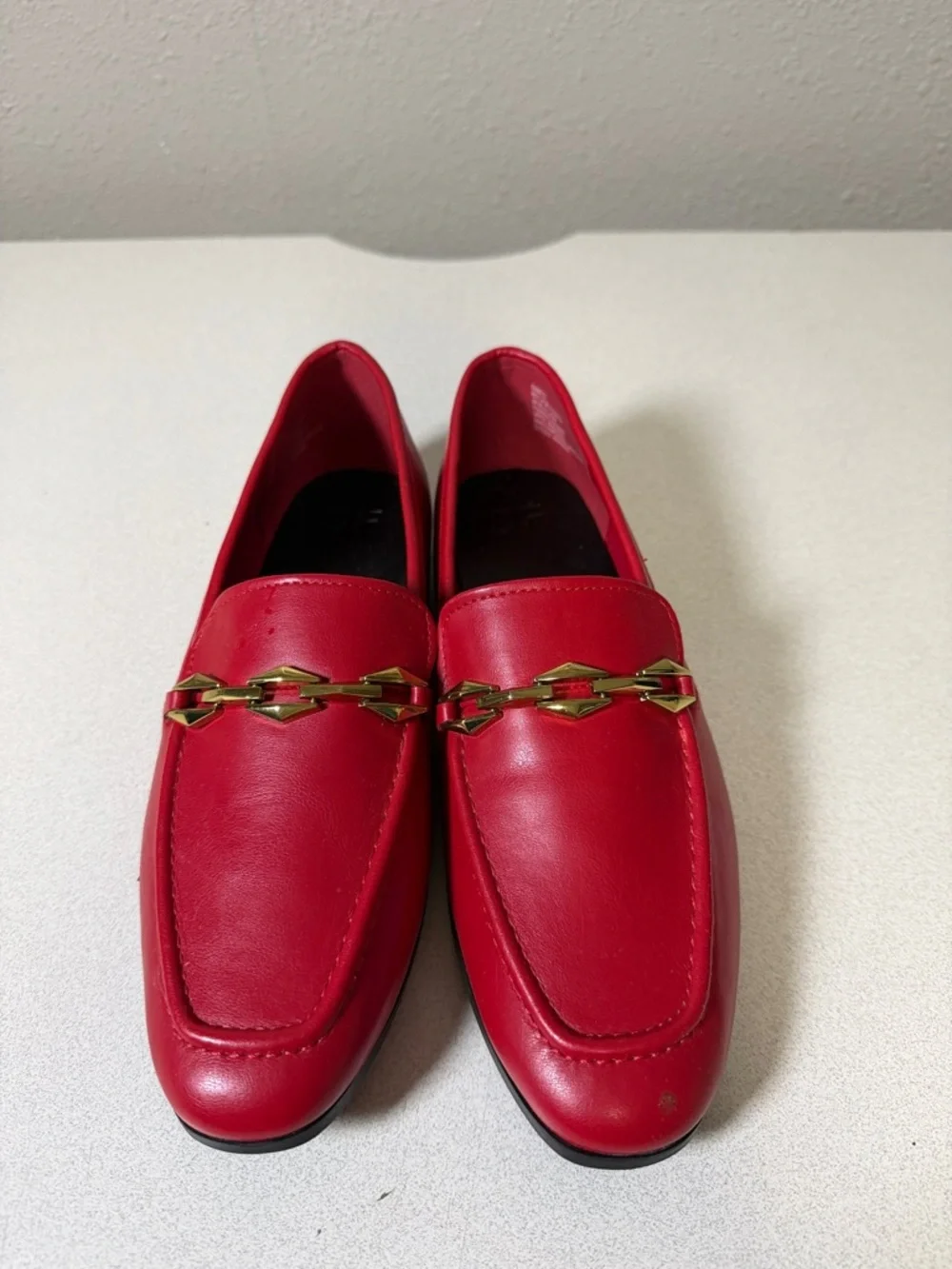 Men's Red Leather Slip-On Loafers with Gold Chain Accent